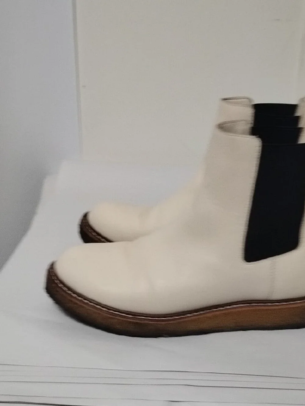 J.Crew Pull On Cream Leather Chelsea Boots with Brown‎ Crepe Sole
